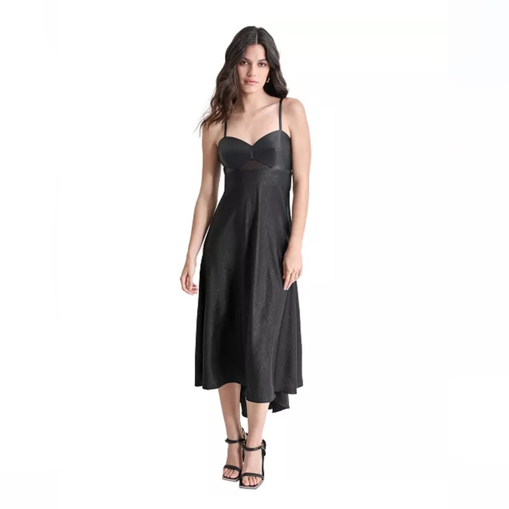 Satin & Faux Leather Sleeveless Maxi Dress